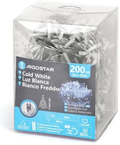 Aigostar - Catena LED natalizia da esterno 200xLED/8 funzioni 23m IP44 bianco freddo