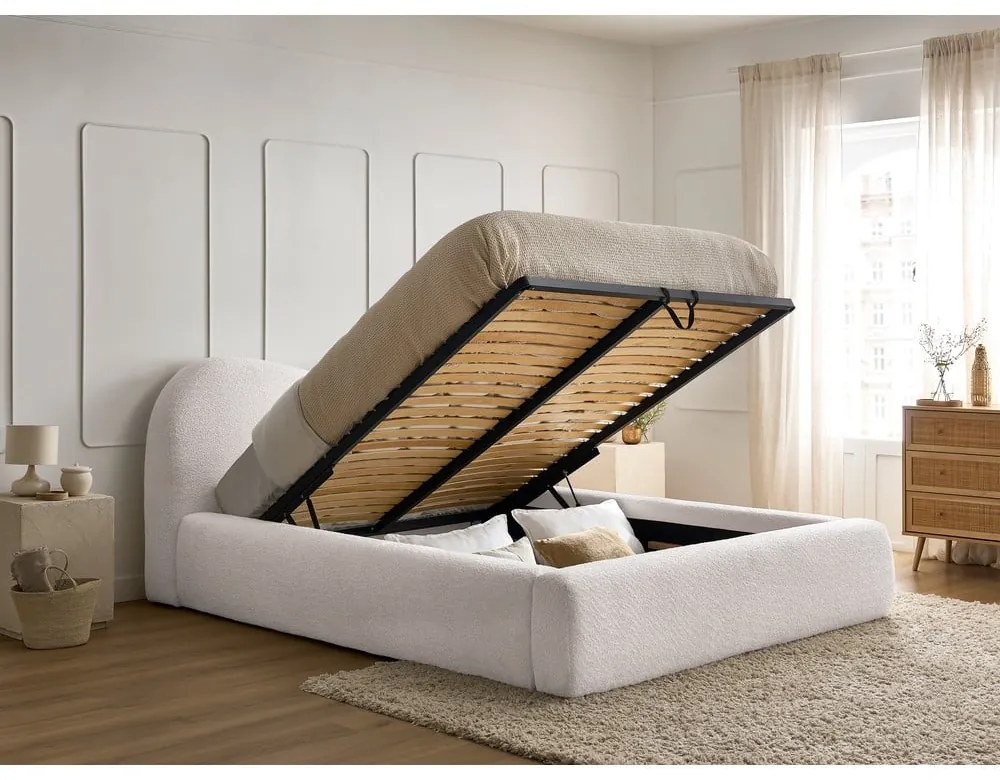 Letto matrimoniale bianco imbottito con spazio contenitivo con rete inclusa 180x200 cm Orlane – Bobochic Paris