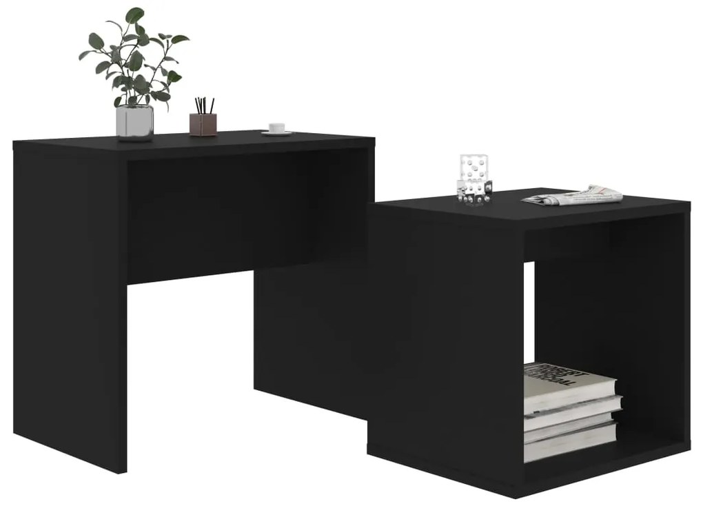 Set tavolini da salotto nero 48x30x45 cm in legno multistrato