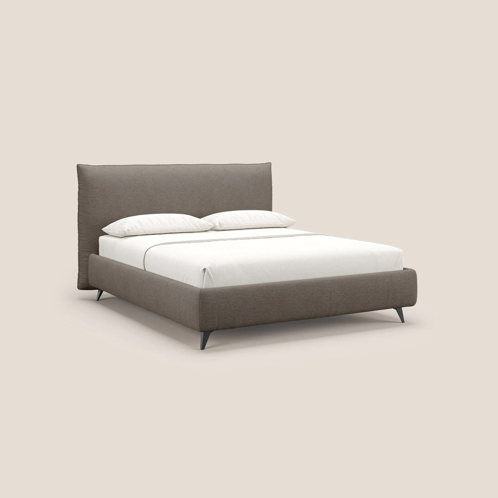 EROS letto imbottito in piuma con vano contenitore in pregiato e fresco bouclet smacchiabile T16 marrone