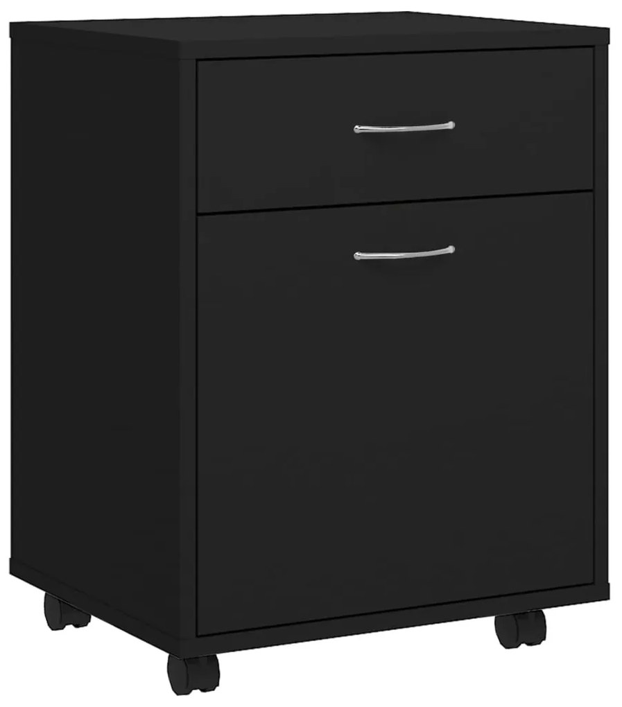 Mobiletto con Rotelle Nero 45x38x54cm in Legno Multistrato