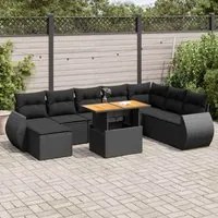 Set Divani da Giardino 9 pz con Cuscini Nero in Polyrattan 3327296