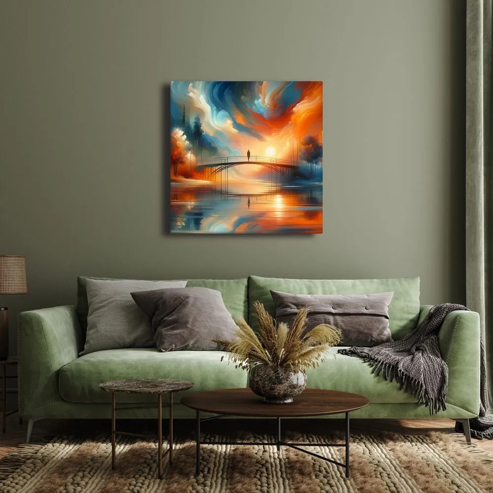 Quadro su tela – Tramonto sul fiume con ponte