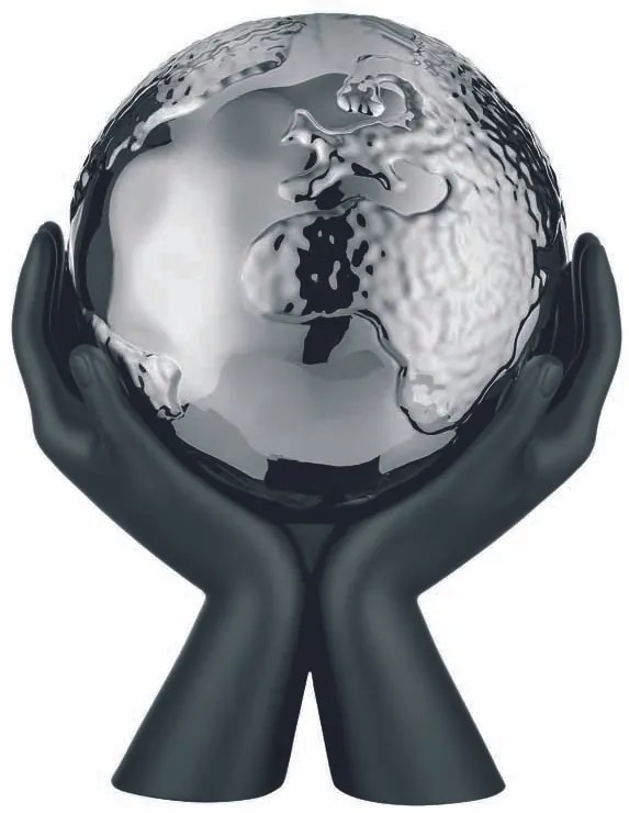 Bongelli preziosi statua moderna scultura mani mondo collezione Globe cm 9 x 10 NERO ARGENTO