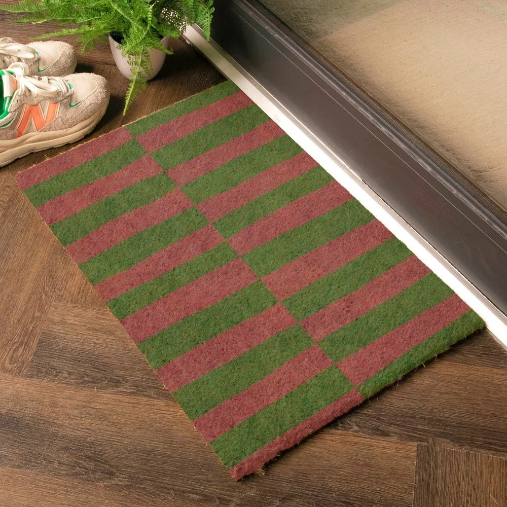 Zerbino in fibre di cocco 40x60 cm Pink &amp; Green Half Stripes – Artsy Doormats