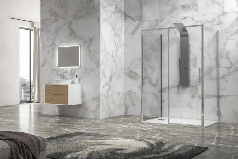 Kamalu - Cabina doccia 3 lati 90x140x90 scorrevole telaio cromato minimale | KLA-4000C