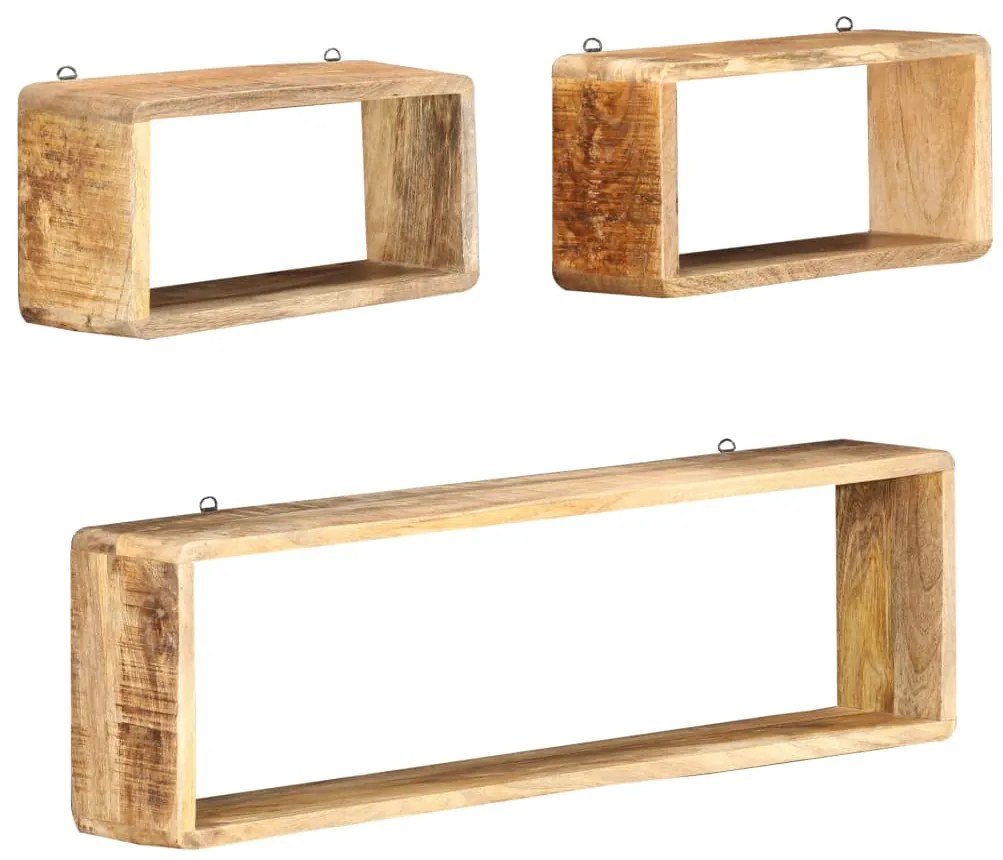 Set Mensole Cubiche Da Parete 3 Pz İn Legno Massello Di Mango /