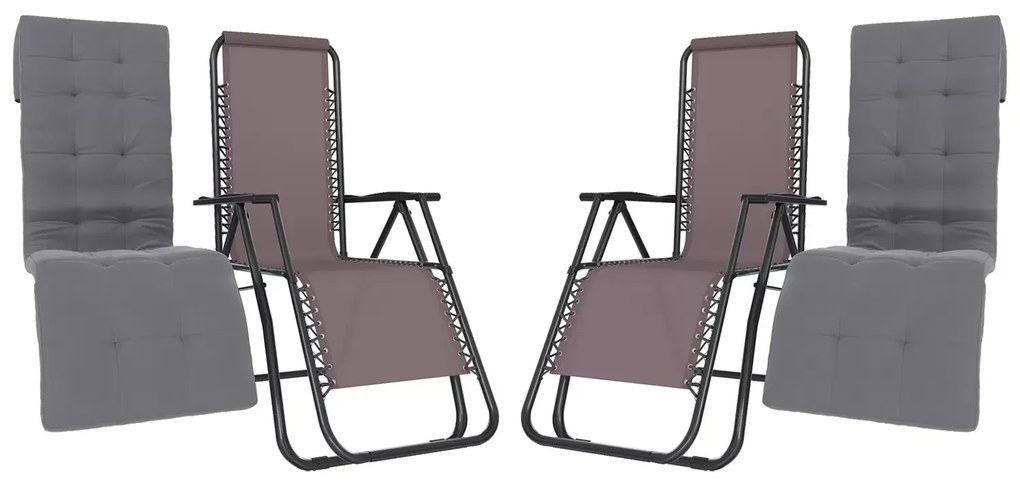 Set Di 2 Poltrone Sedie Sdraio Relax Reclinabili Gravità 0 Con Cuscino Trapuntato Imbottito Design Ergonomico Richiudibile Salvaspazio In Acciaio Tubolare Doppio Spessore Portata Max 120 Kg (Tortora)