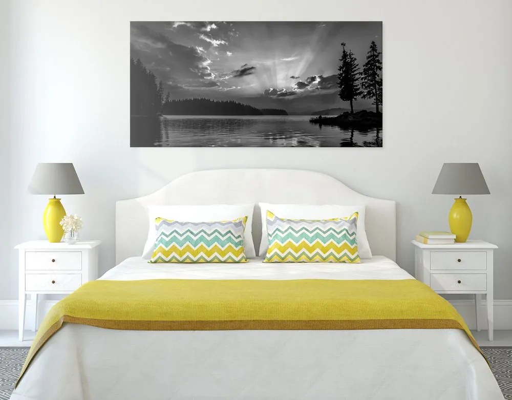 Quadro su tela – Riflesso del lago di montagna in bianco e nero