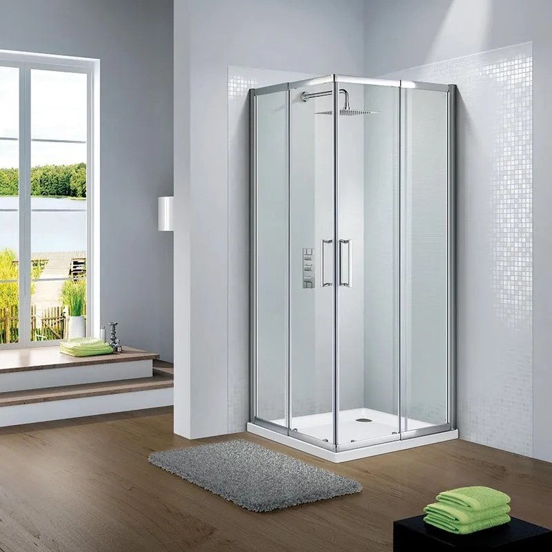 Box doccia con ingresso angolare scorrevole Slimline quadrato L 100 x L 100 x H 195 cm in vetro, sp. 6 mm vetro senza finitura / trasparente cromo