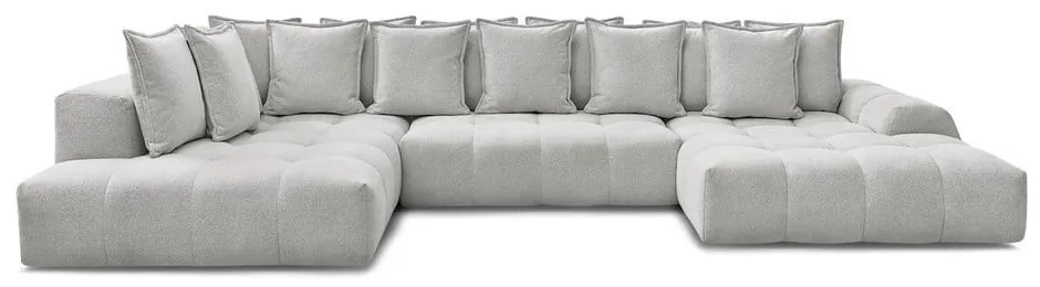 Divano angolare grigio chiaro allungabile e con contenitore (penisola a sinistra/a U) con rivestimento in ciniglia Everest – Bobochic Paris