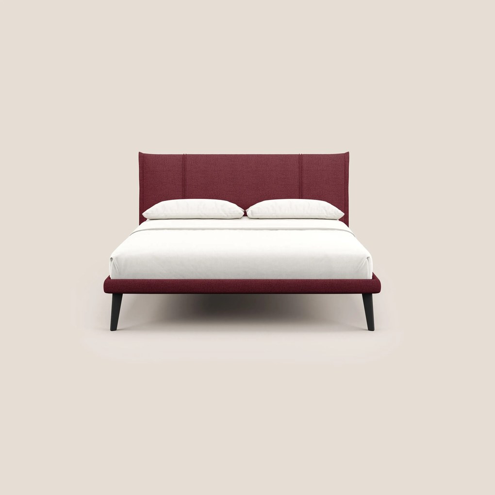 Klaus LETTO moderno con piedi in mogano e tessuto fiammato impermeabile T03 rosso