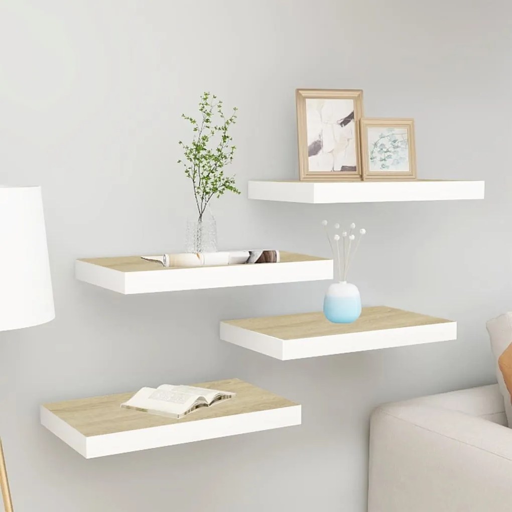 Scaffali A Parete 4 Pz Rovere E Bianco 40x23x3,8 Cm İn Mdf /