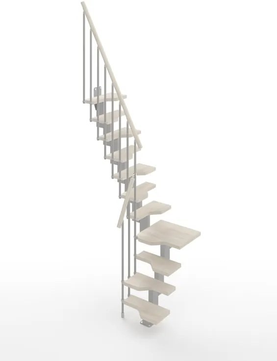 Scala a rampa passo giapponese Bria IRIS, larghezza 60 cm, struttura in acciaio grigio argento, gradini in legno faggio, colore bianco