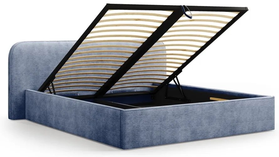 Letto matrimoniale imbottito blu scuro con contenitore e rete inclusi 160x200 cm Elizabeth – Micadoni