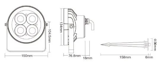 Faretto con Picchetto 18W RGB+CCT IP66 Dimmerabile, RF 2,4 GHz Colore RGB+CCT