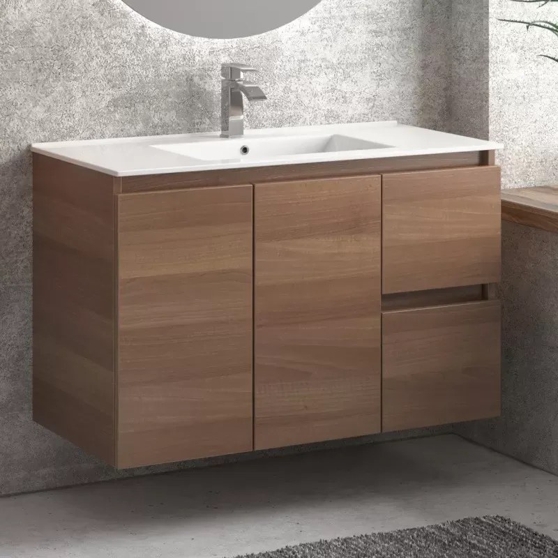 Mobile bagno 100cm con lavabo incasso cassetti e ante TOD-100LB - KAMALU