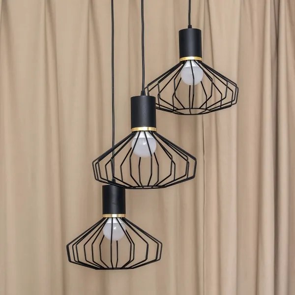 Lampadario a sospensione con cavo SOLANO 3xE27/15W/230V nero/oro