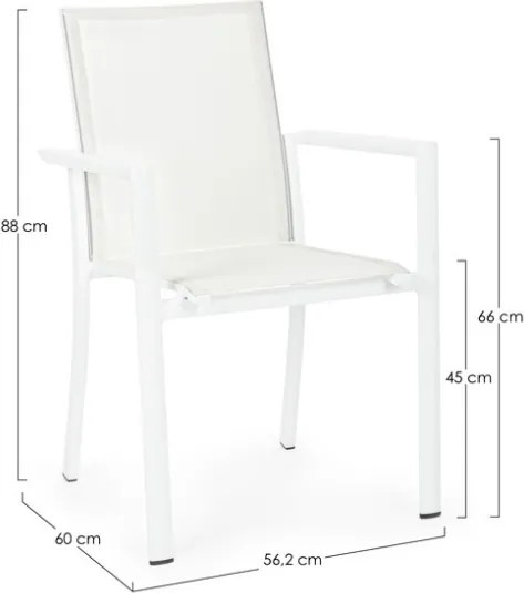 Set 4 Sedie Da Esterno Bianche In Alluminio E Textilene Con Braccioli Konnor Bizzotto