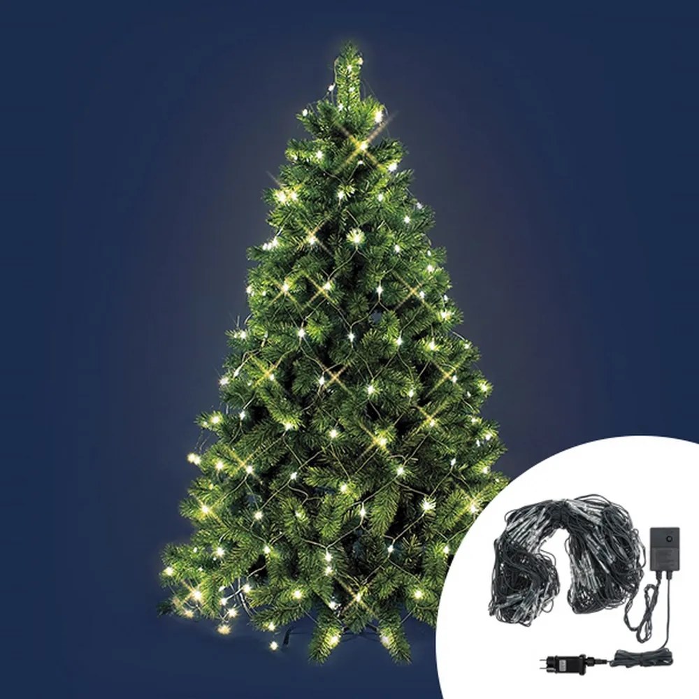 Mantello a rete di luci per Albero di Natale da 150cm a 380cm 198 Led Bianco Caldo Wisdom