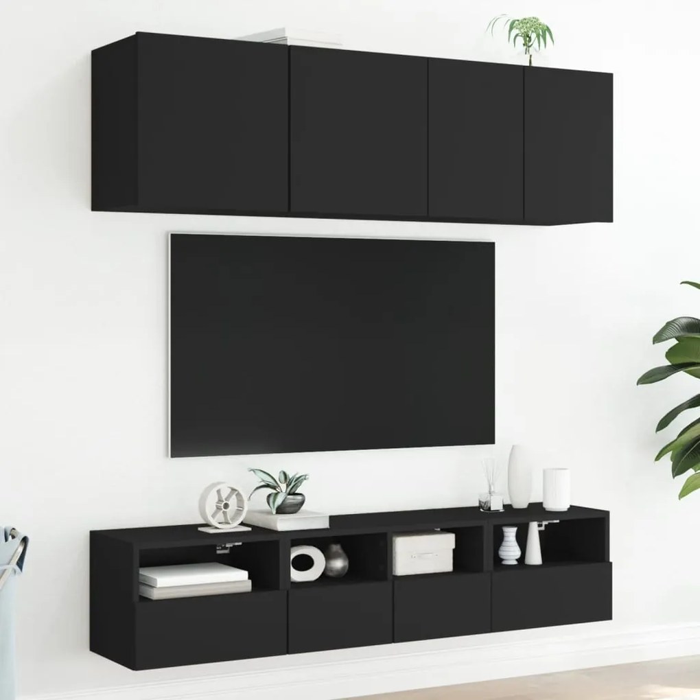 Mobili tv a parete 2pz neri 40x30x30 cm in legno multistrato