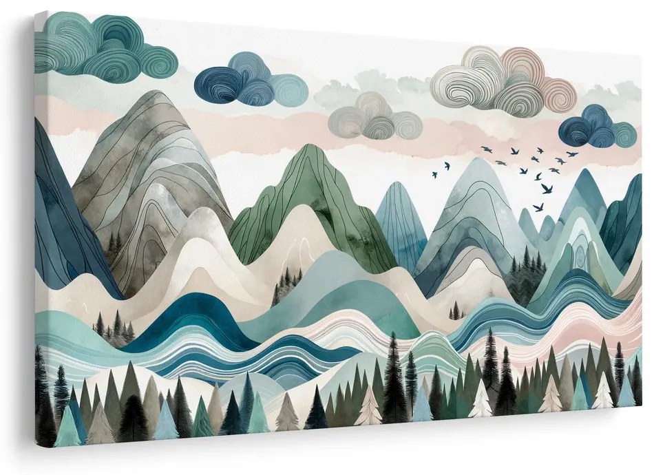Quadro su tela – Paesaggio montano colorato con foresta