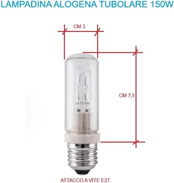 Lampadina alogena tubolare attacco a vite E27 potenza 150W