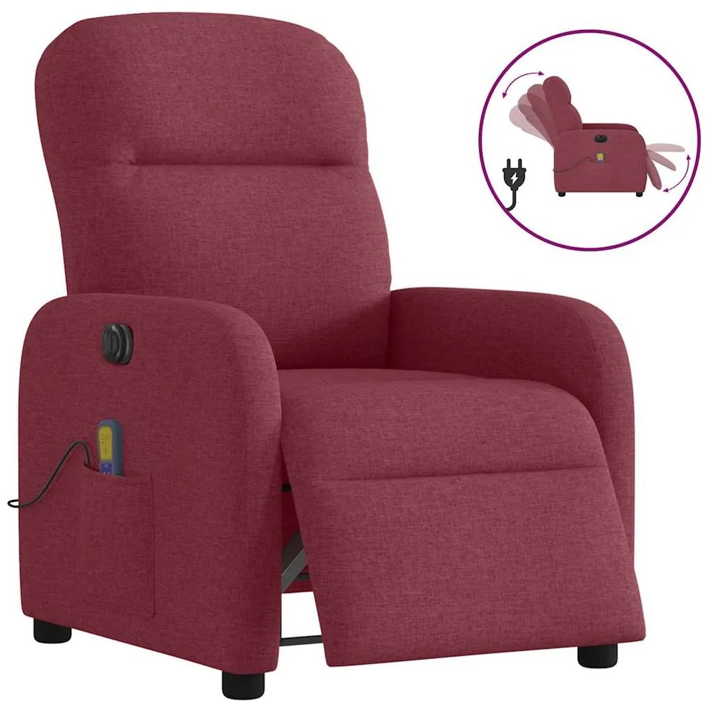 Poltrona Massaggiante Reclinabile Elettrica Rosso Vino Tessuto /