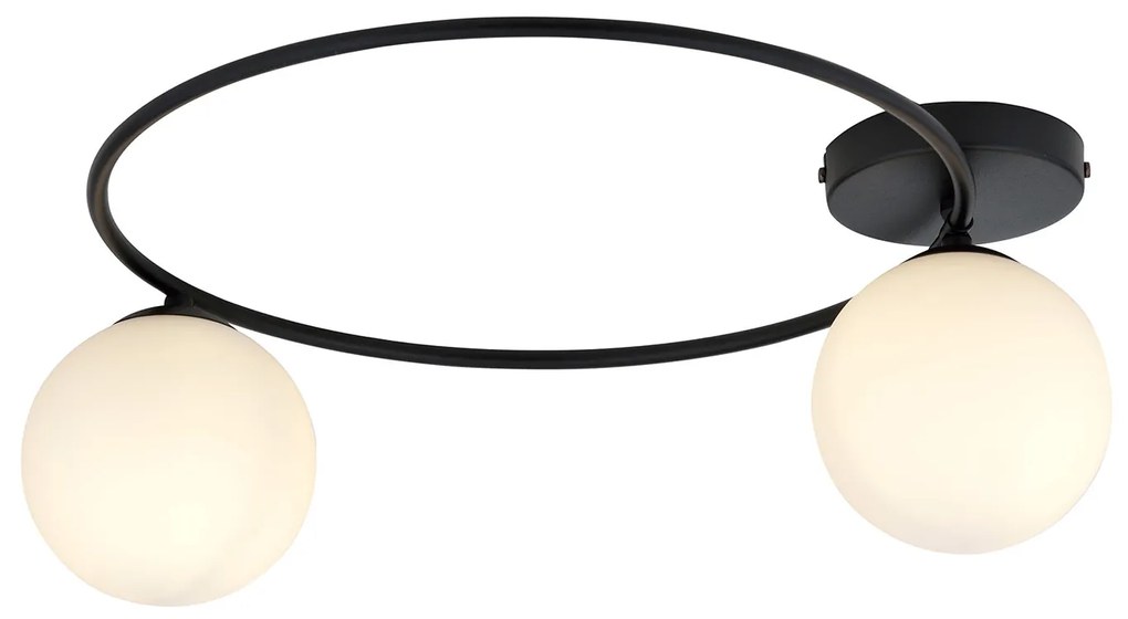Plafoniera Minimal 2 Luci Perseo In Acciaio Nero E Sfere In Vetro Bianco