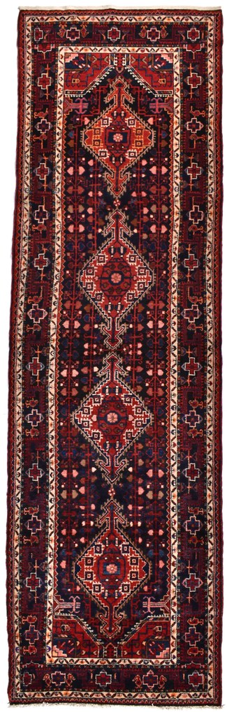 Hamedan Tappeto 120 x 390 Rosso (Iran) Annodato A Mano