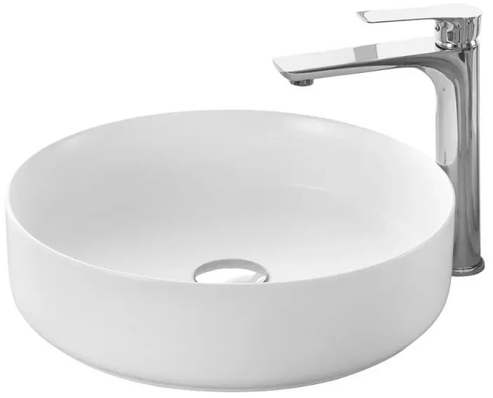 Lavandino da appoggio 40 cm design tondo in ceramica bianco opaco