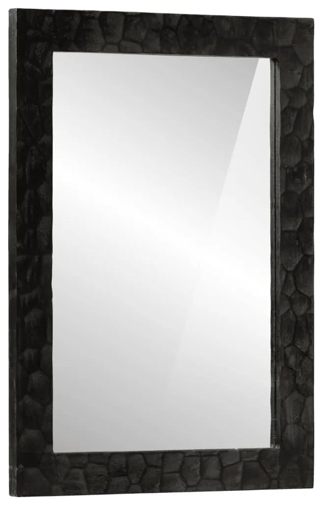 Specchio Da Bagno Nero 50x70x2,5cm Legno Massello Mango E Vetro /