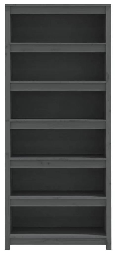 Libreria grigia 80x35x183 cm in legno massello di pino