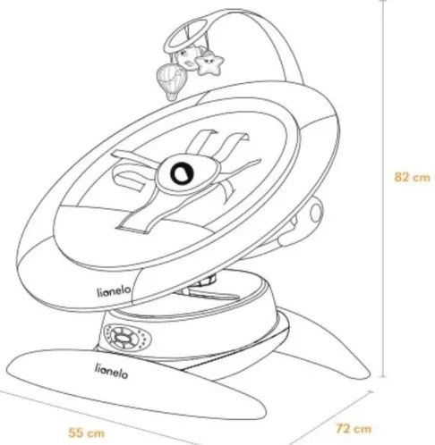 Lionelo - Altalena per bambini con melodia MELL Grey Stone 4xAA + telecomando