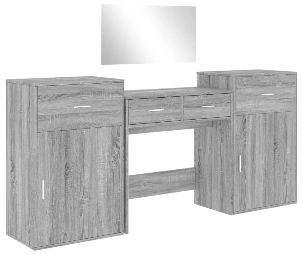 Set da toeletta 4 pz grigio sonoma in legno multistrato