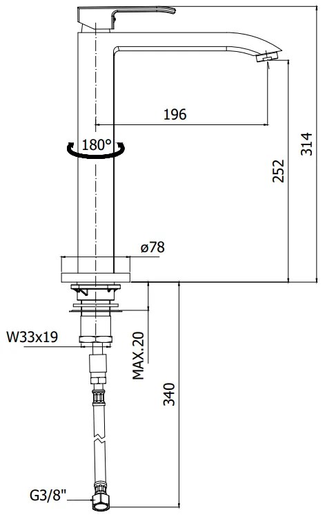 Paffoni Level Les188st Miscelatore Lavello Alto Canna Girevole Leva Standard Steel Acciaio