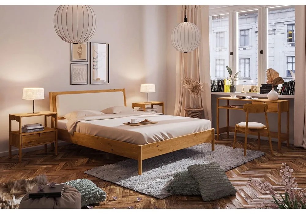 Letto matrimoniale in rovere con testiera imbottita 140x200 cm Pola - The Beds