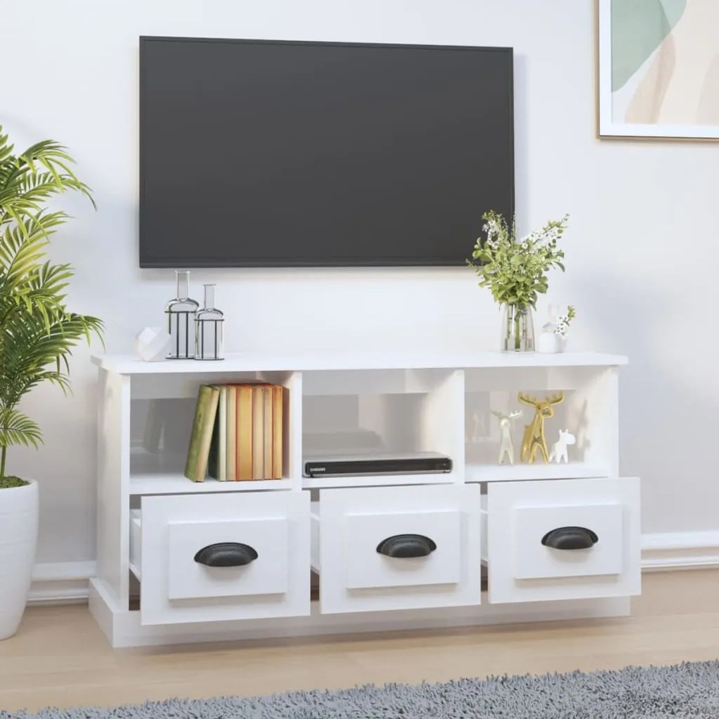 Mobile Porta TV Bianco Lucido 100x35x50 cm in Legno Multistrato