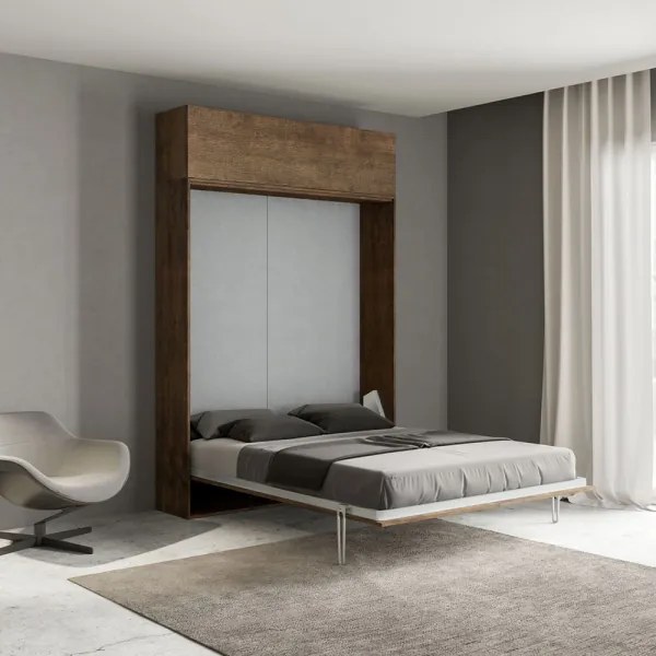 Letto a scomparsa con pensile Noce matrimoniale 160 cm KENTARO