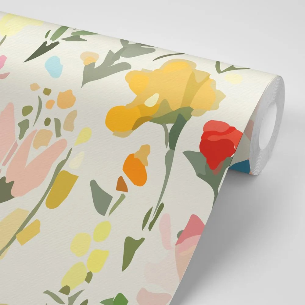 Carta da parati autoadesiva – Fiori gialli con tocco vintage