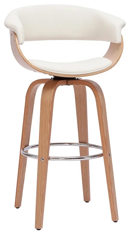 Sgabello da bar design girevole bianco e legno chiaro OKTAV
