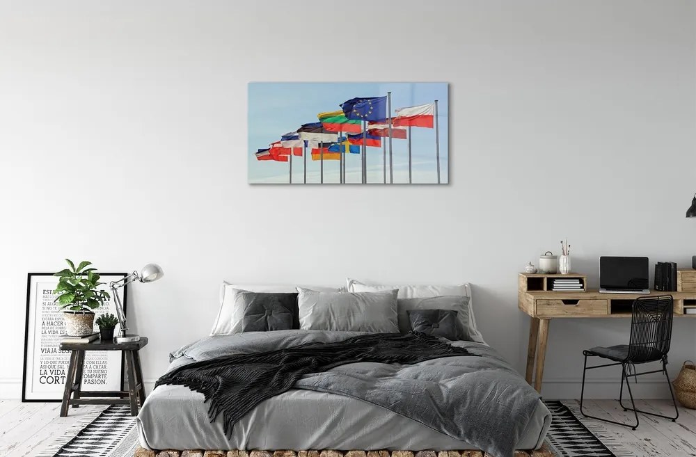 Quadro vetro Tante bandiere 100x50 cm 2 appendini