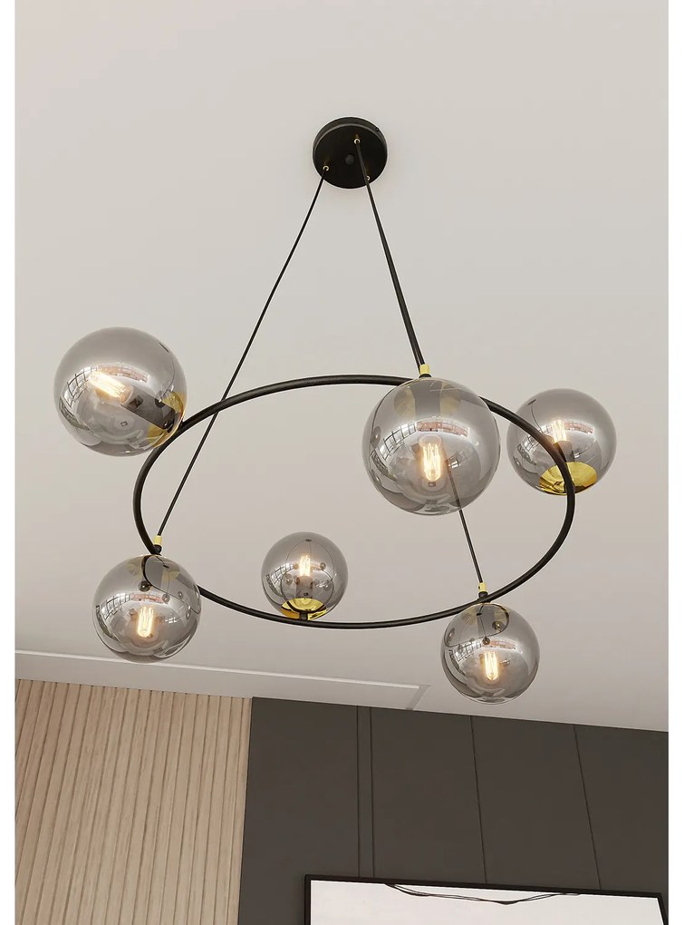 Lampadario Minimal Tiamat Acciaio Nero Oro Grigio 6 Luci E14 Ip20