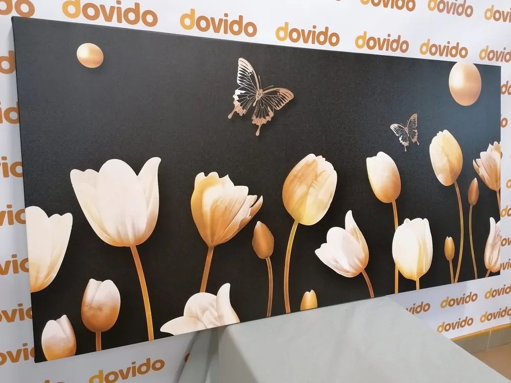 Quadro su tela – Tulipani con motivo dorato