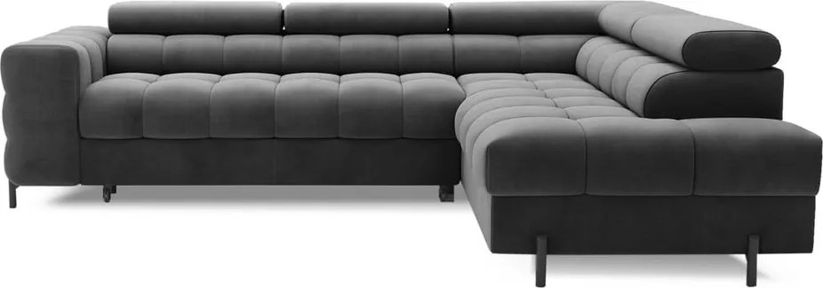 Divano angolare grigio scuro allungabile/con contenitore (con penisola a destra/a L) e rivestimento in velluto Ferucce – ELTAP
