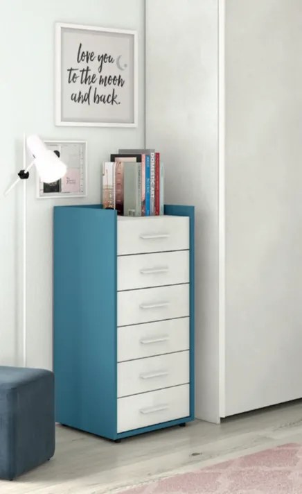 Settimino moderno in finitura Blu egeo e Cemento artico