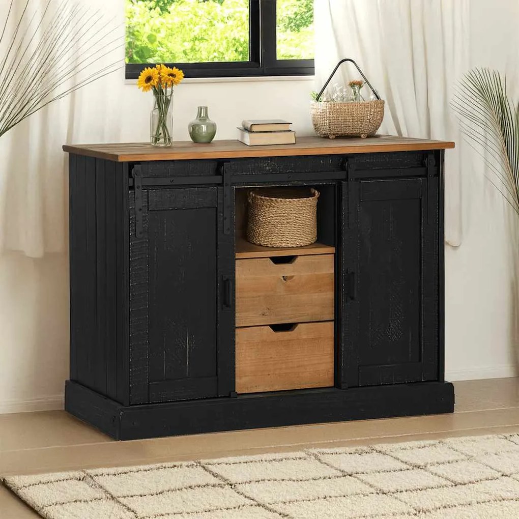Credenza Halden 2 Ante Scorrevoli 112x40x80 Cm Legno Massello /