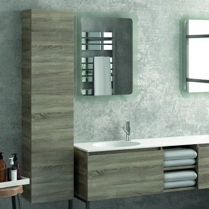 Kamalu - composizione bagno 175cm, composta da mobile con lavabo doppio,  due specchi led e colonna sp-175c
