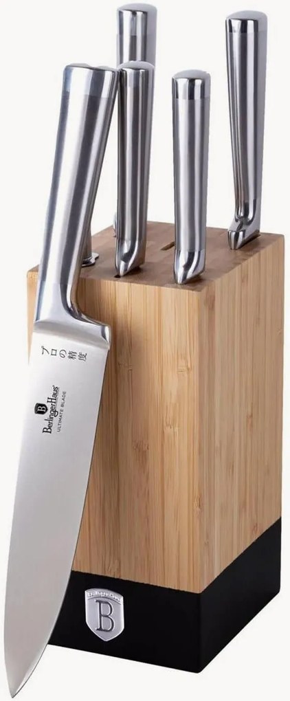 Set coltelli da cucina con supporto in bambù Black Silver 7 pz