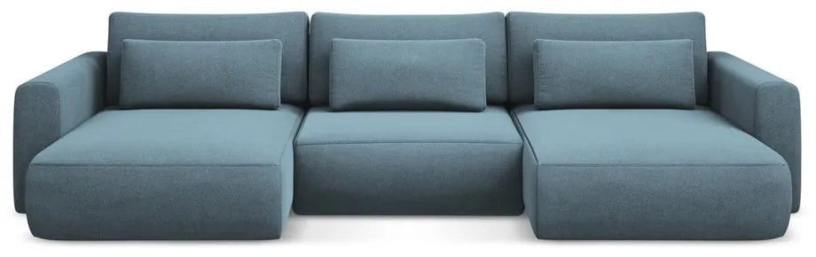 Divano angolare azzurro allungabile/con contenitore (a U) Kapua – Makamii